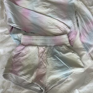 Athleta Kids Pastel Tie-Dye Sweatshirt & Shorts Set - Pink, Blue, Lavender